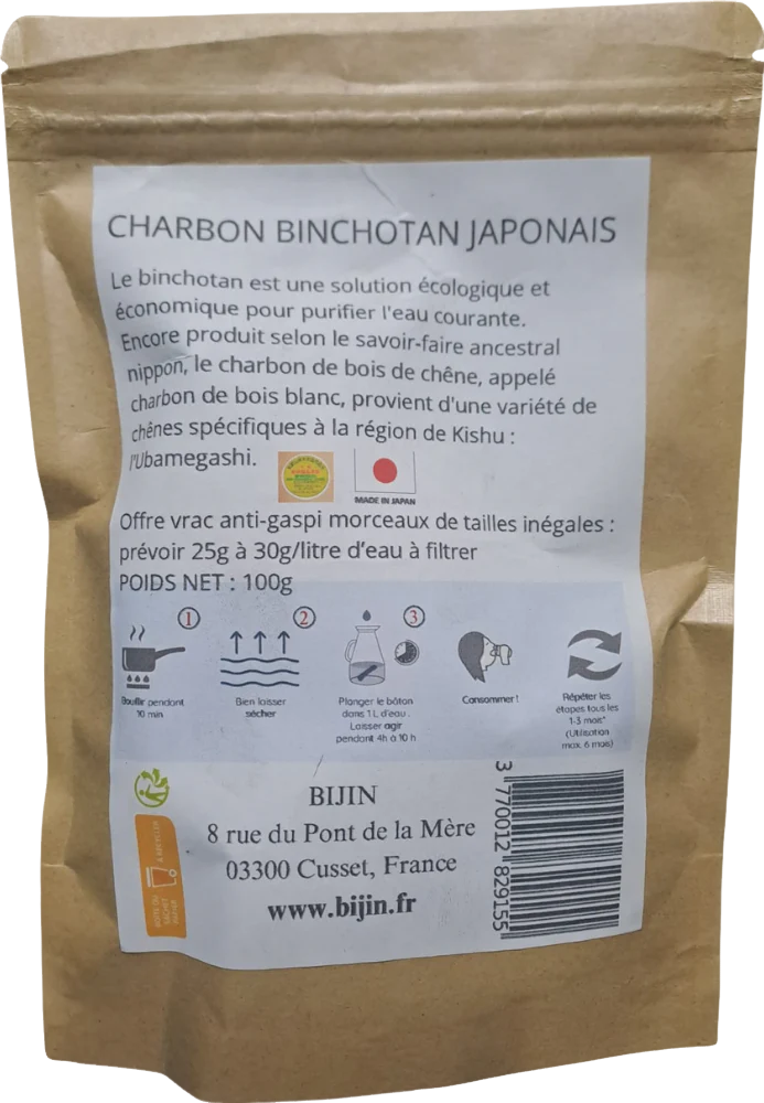 Charbon japonais filtre à eau en vrac - 100g