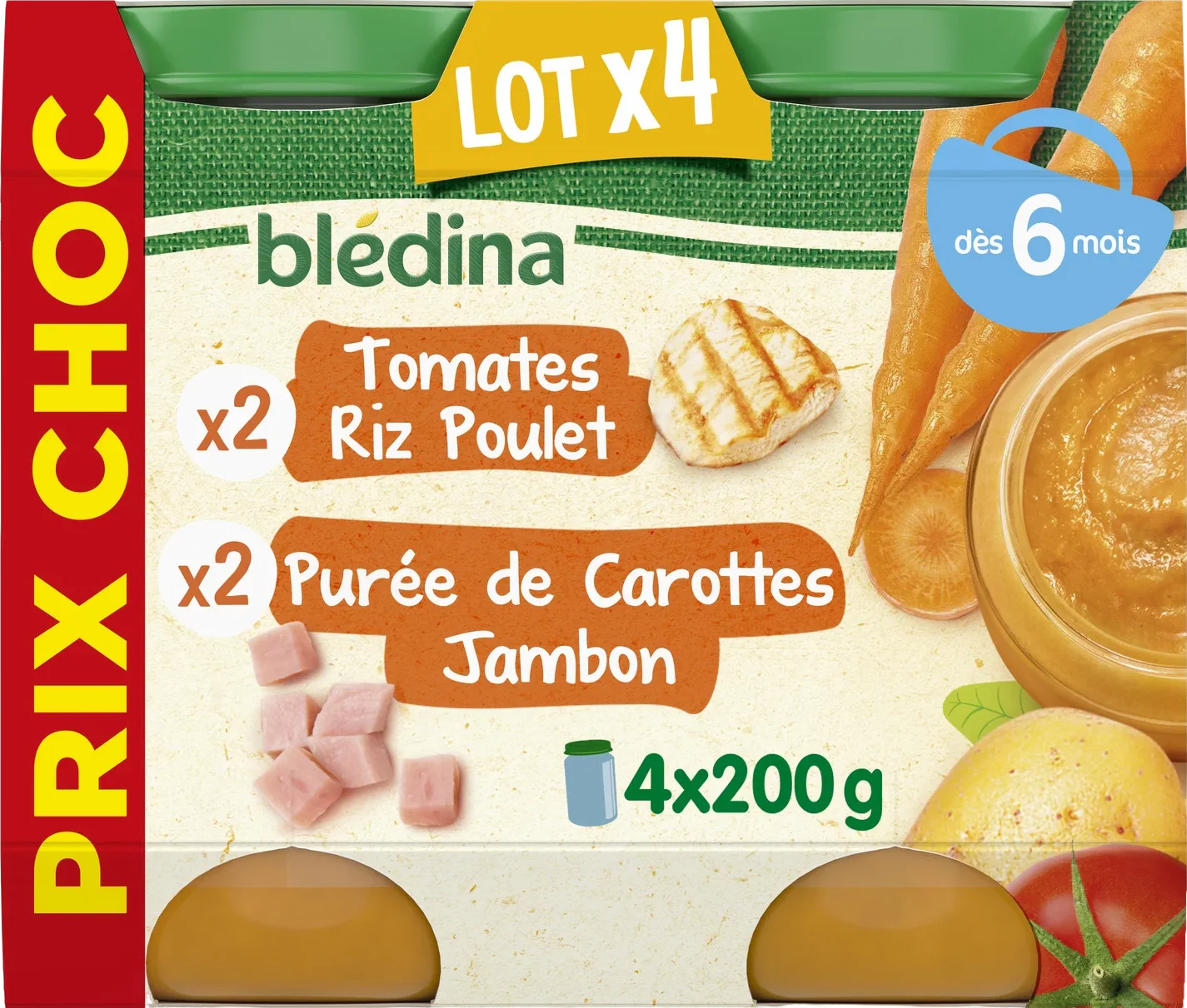 Plat bébé tomates riz poulet et purée de carottes jambon - 4x200g - Image 2