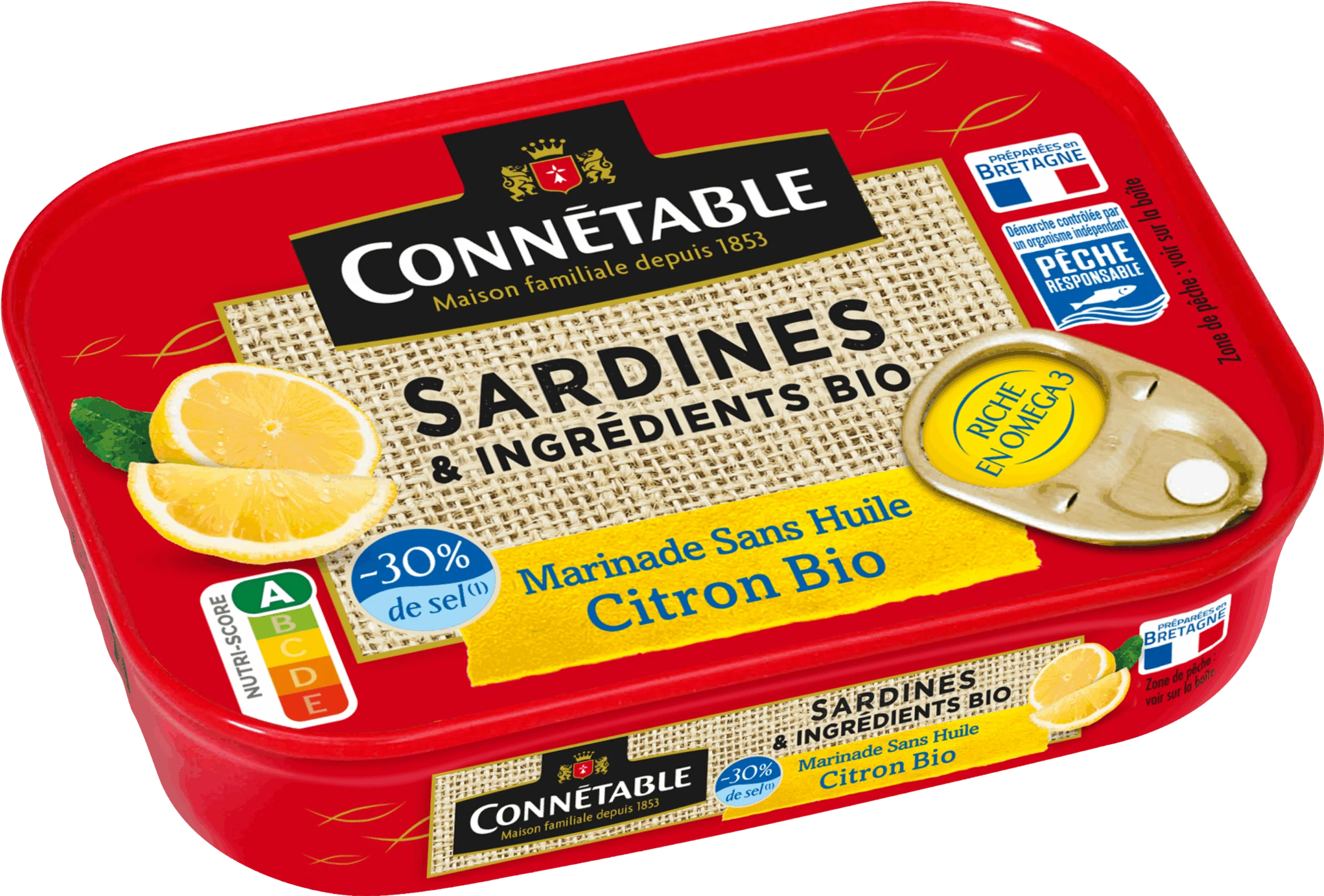 Sardines marinées sans huile au citron bio - 135g