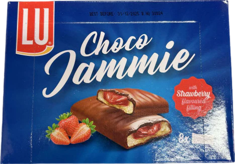 Biscuits enrobés de chocolat fourrés à la fraise choco jammie - 8x22g
