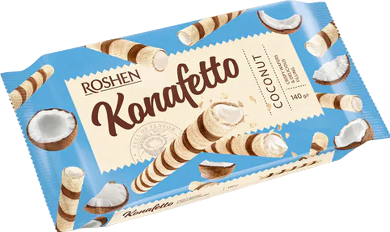 Gaufrettes roulées Konafetto à la noix de coco et crème - 140g