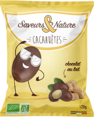 Cacahuètes enrobées de chocolat au lait bio - 120g
