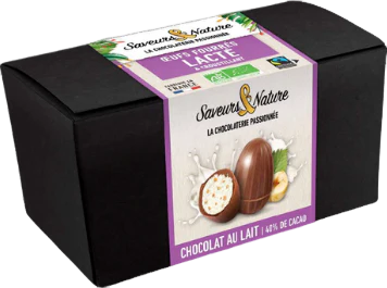 Petits œufs au chocolat au lait fourrés au lait croustillant bio – 160 g