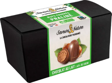 Petits œufs au chocolat au lait fourrés au praliné noisette bio - 160g