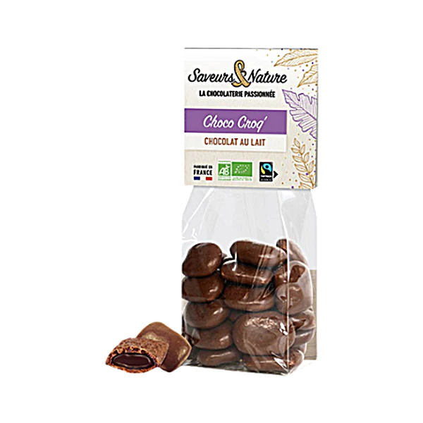 Sachet de chocolats soufflés enrobés de chocolat au lait bio - 150g