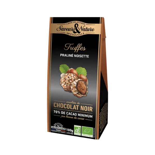 Truffes chocolat noir au praliné noisette bio - 100g