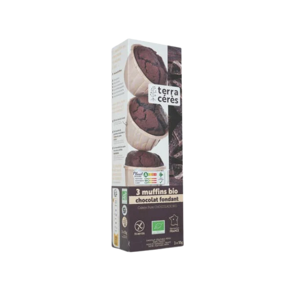 Lot de 3 muffins au chocolat fondant bio - 165g - Image 2